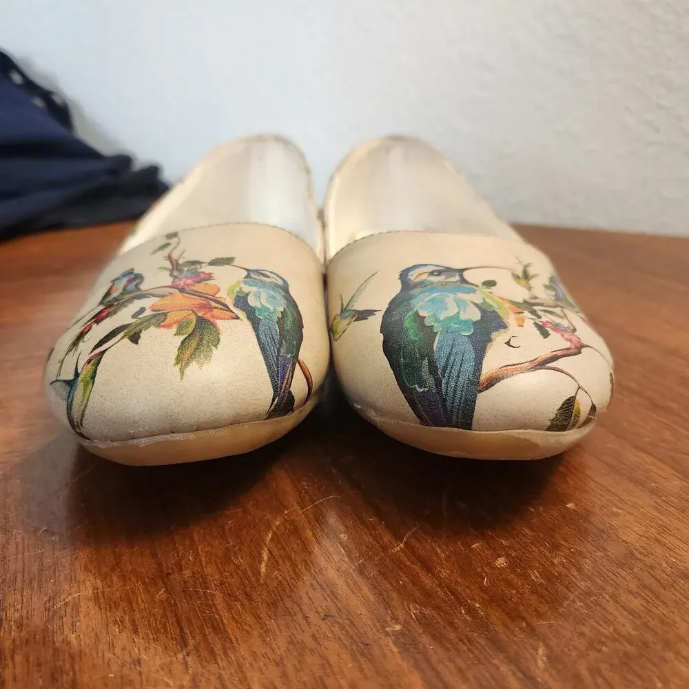 StreetFly Cottagecore Bird Pattern Canvas D'Orsay Ballet Flats Size 38 (7.5-8)